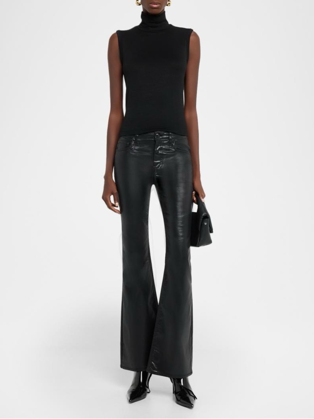 Rag & Bone Dahlia Coated Jeans Black Mid Rise Full Length Flare 28